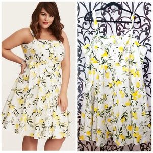 TORRID Plus Yellow White Retro Lemon Swing Dress